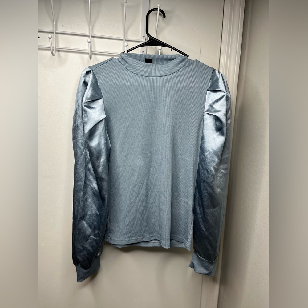 Shein Blue Satin Long Sleeve Shirt